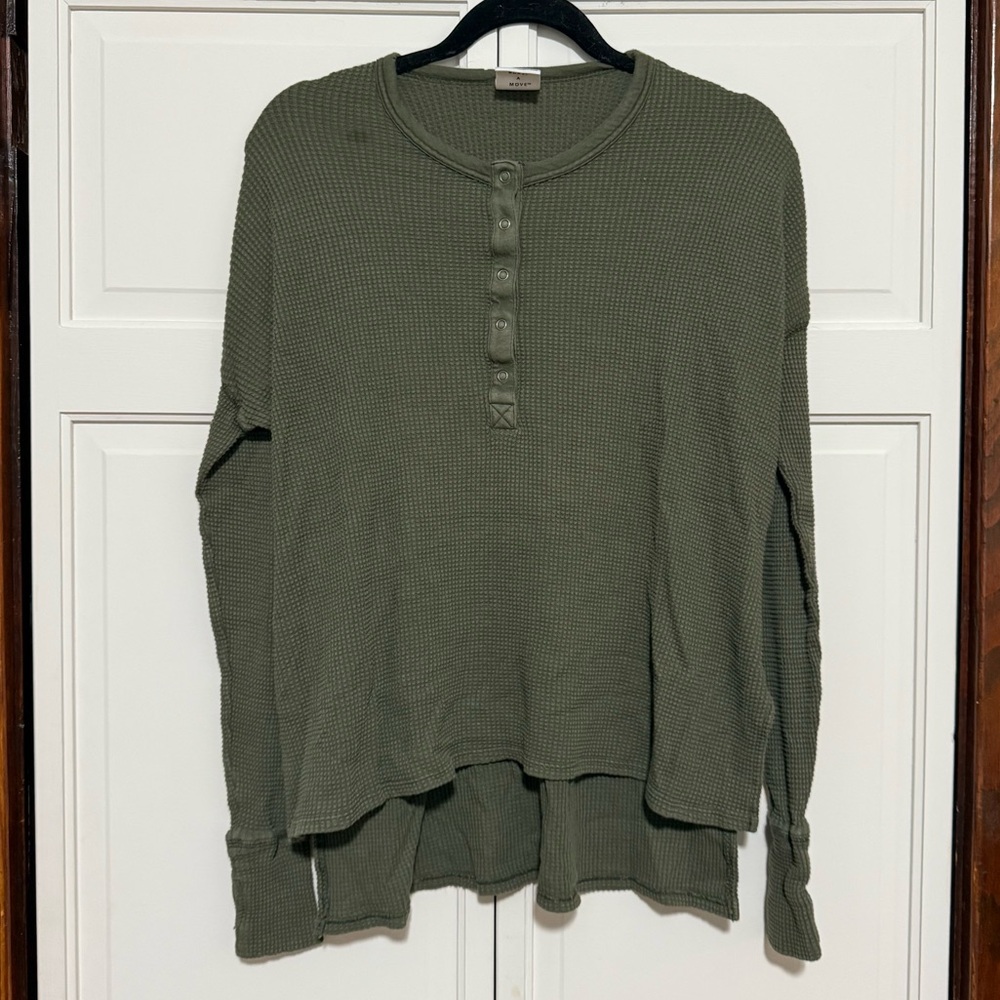 Offline by Aerie Green Waffle Knit Long Sleeve Top size XS